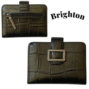 Vintage Brighton Black Leather Snap Fold Wallet Silver Hardware Very Nice